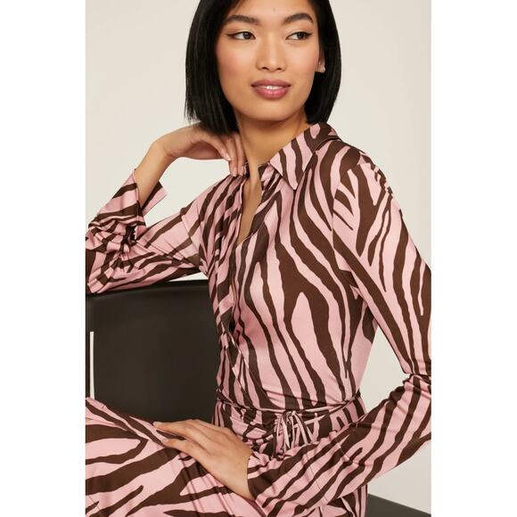 The Andamane Dress Womens 10 Pink Jane Zebra Wrap Mini Collared Jersey - Picture 5 of 12